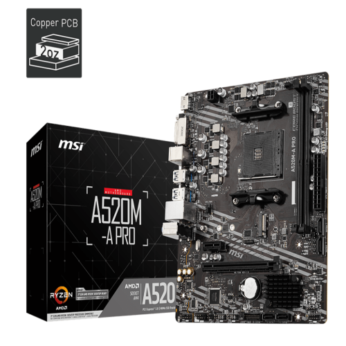 MSI A520m-A Pro AMD Am4 Ddr4 Micro-ATX PCB Gaming Motherboard